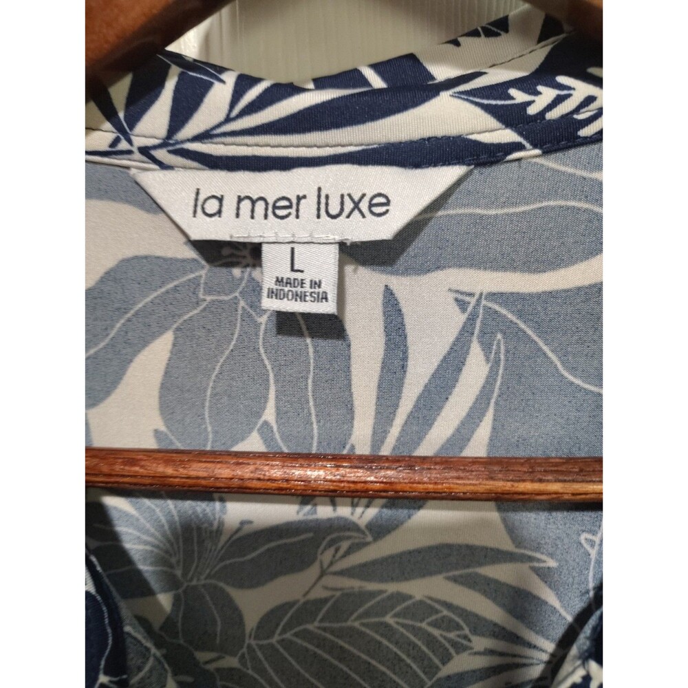 La Mer Luxe Maxi Dress Blue and White Floral Tropical Print Women's Size Large - Picture 9 of 10